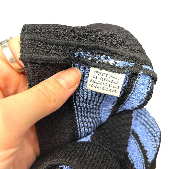 St. John Collection‎ Santana Knit Black Blue Stripe Cardigan Sweater Size 4 - Picture 7 of 8